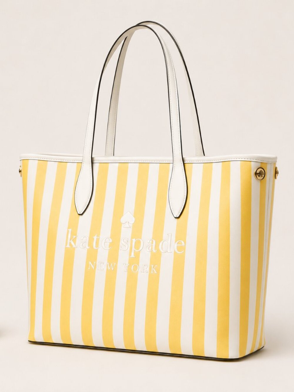 Kate Spade Yellow Stripe Large Tote Canvas Leather Trim NWT
